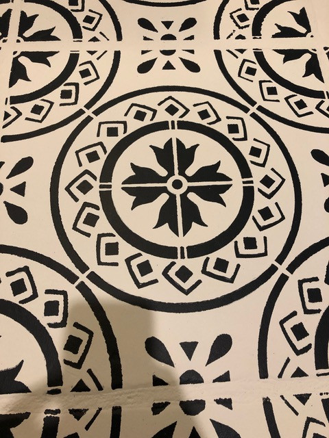 close up of floor tile stencil pattern