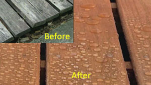 Before and After picture of an old deck that was restored