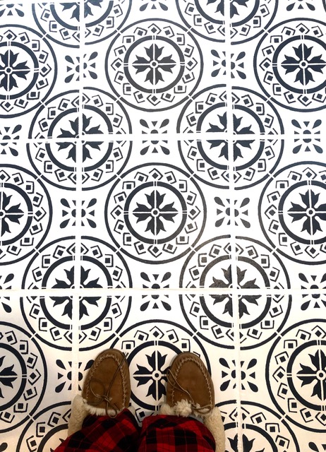 Sealed stenciled tile floor