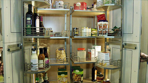 Hafele's kitchen pantry shelves that slide in and out