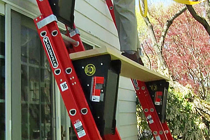 Pivot ladder tool creates scaffold